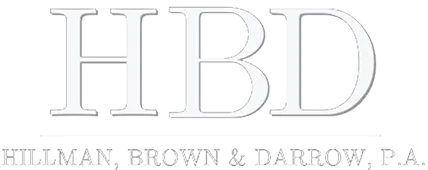 Logo displaying the initials "HBD" in large silver letters with "Hillman, Brown & Darrow P.A." in smaller silver text below.