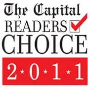 Logo with text "The Capital Readers Choice 2011" in black and red colors.