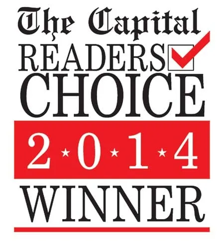 Logo displaying "The Capital Readers Choice 2014 Winner" with a red checkmark and red highlights.