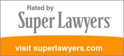 Logo with text "Rated by Super Lawyers" above orange banner reading "visit superlawyers.com