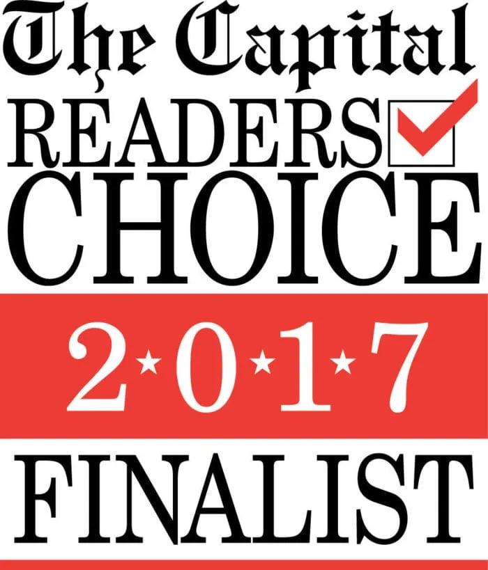 Logo for The Capital Readers Choice 2017 Finalist with black text and red checkmark.